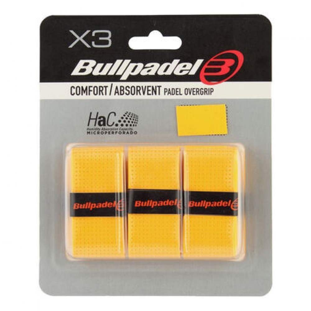 Blister Bullpadel 3 Overgrips GB1201 Comfort Perforado Amarillo - Barata Oferta Outlet