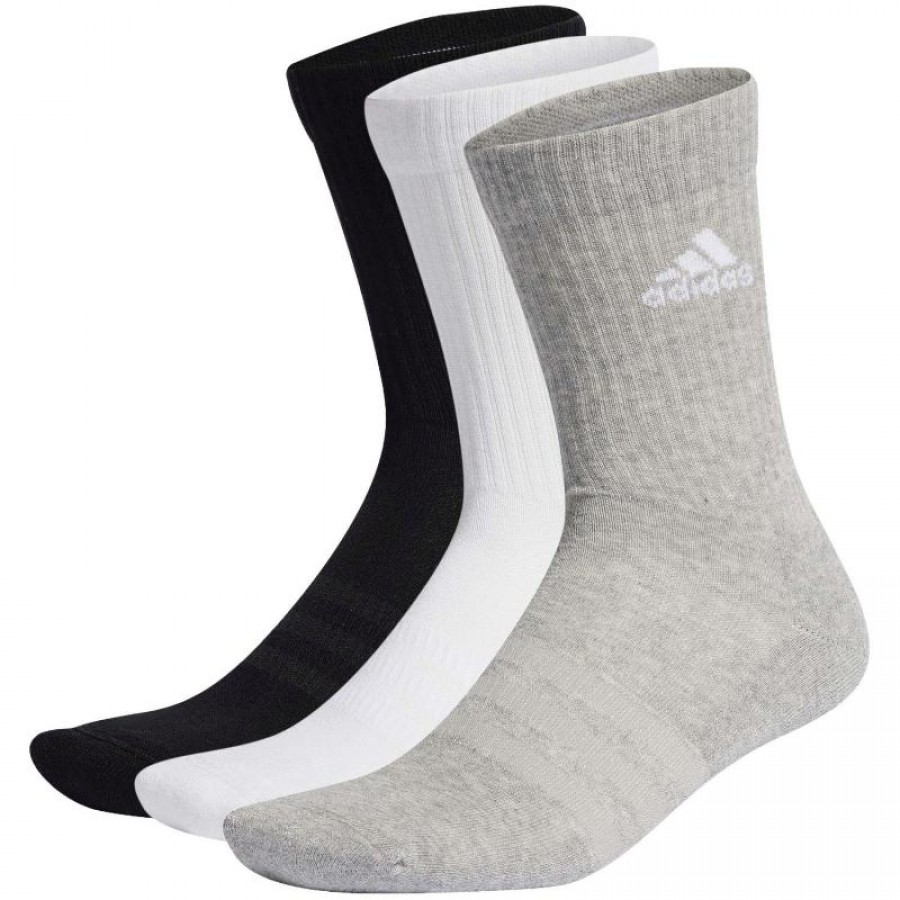 Calcetines Adidas Cushioned Clasico Blanco Negro Gris 3 Pares