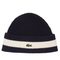 Lacoste Bonnet en laine bleu marine blanc